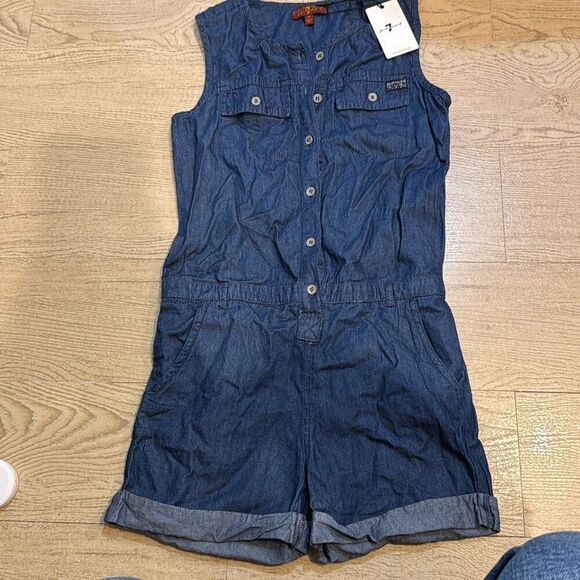 NWT 7 For All Mankind Girls Denim Look Romper Size M - Picture 1 of 6